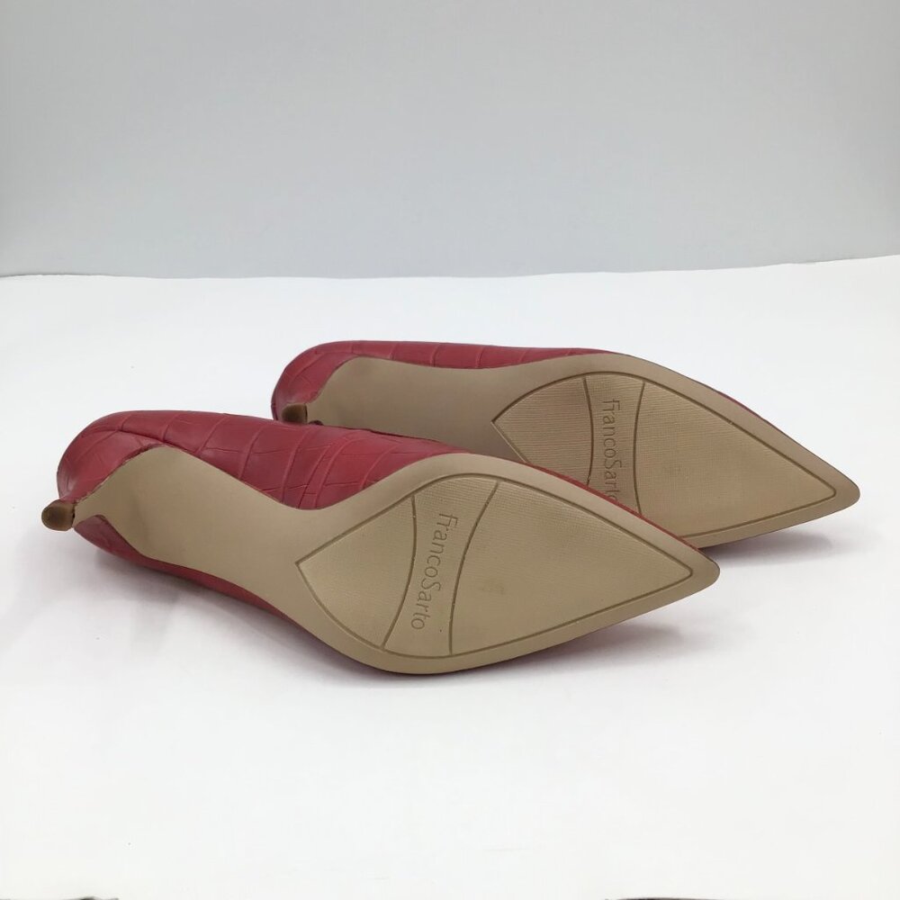 Women's 8M Franco Sarto Tudor 2 Red Leather Pumps 2.5" Heels Croc Pointy Toe - Picture 11 of 14